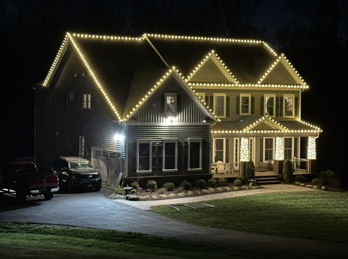 Christmas LED roofline lighting installation in Howard County